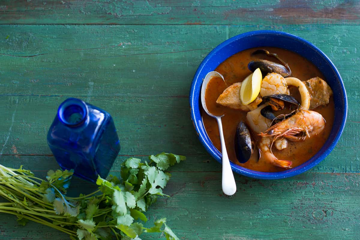 Peruvian seafood soup (parihuela)