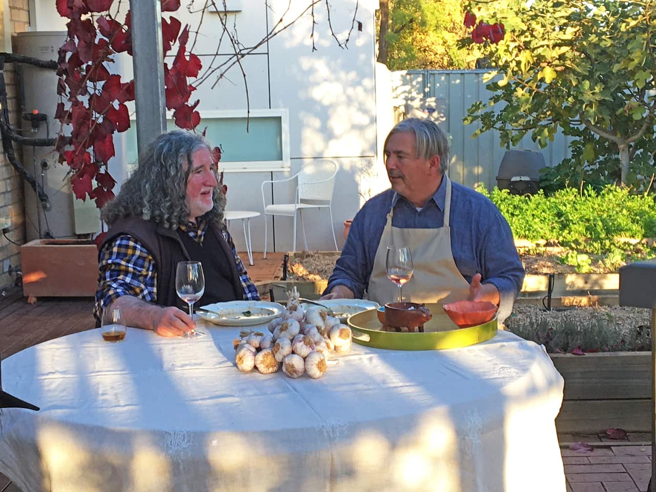 Stefano with garlic grower