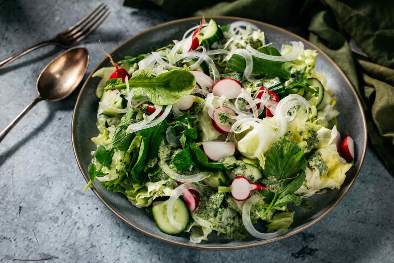Iceberg salad with green goddess dressing 