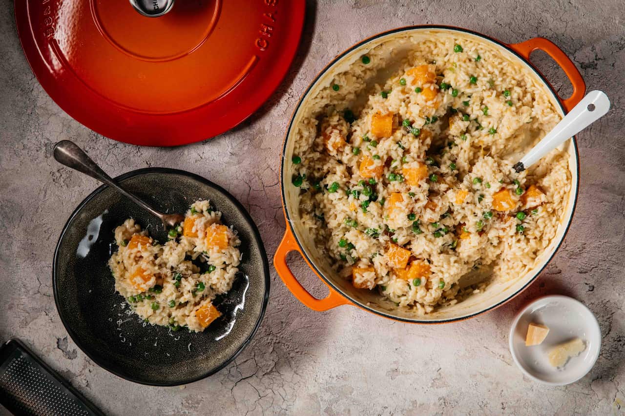 Pea, pumpkin and lemon risotto