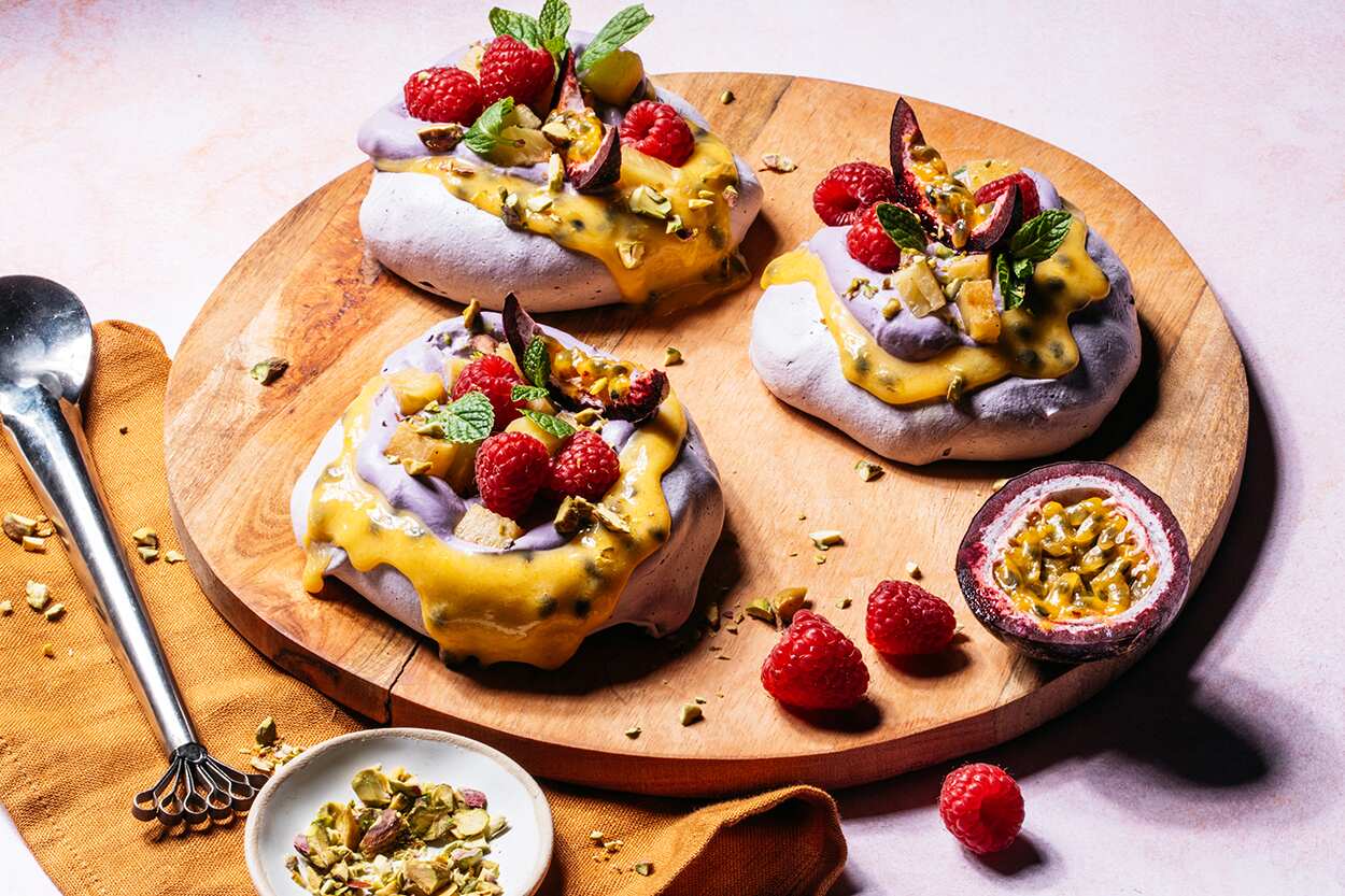 Tropical ube pavlova nests