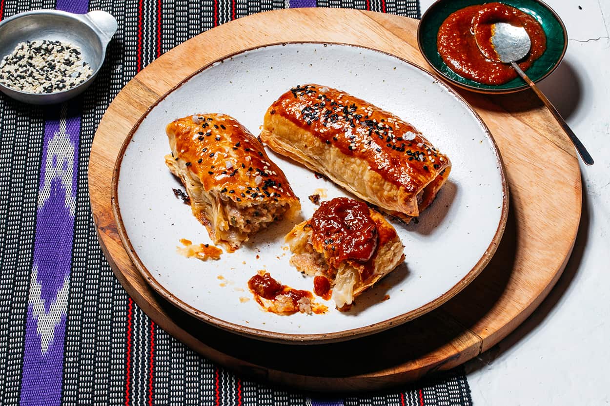 Longganisa-style sausage rolls with banana ketchup