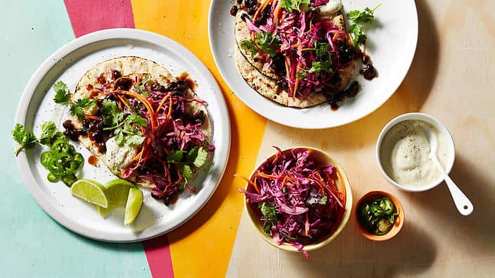 Black bean tacos with slaw