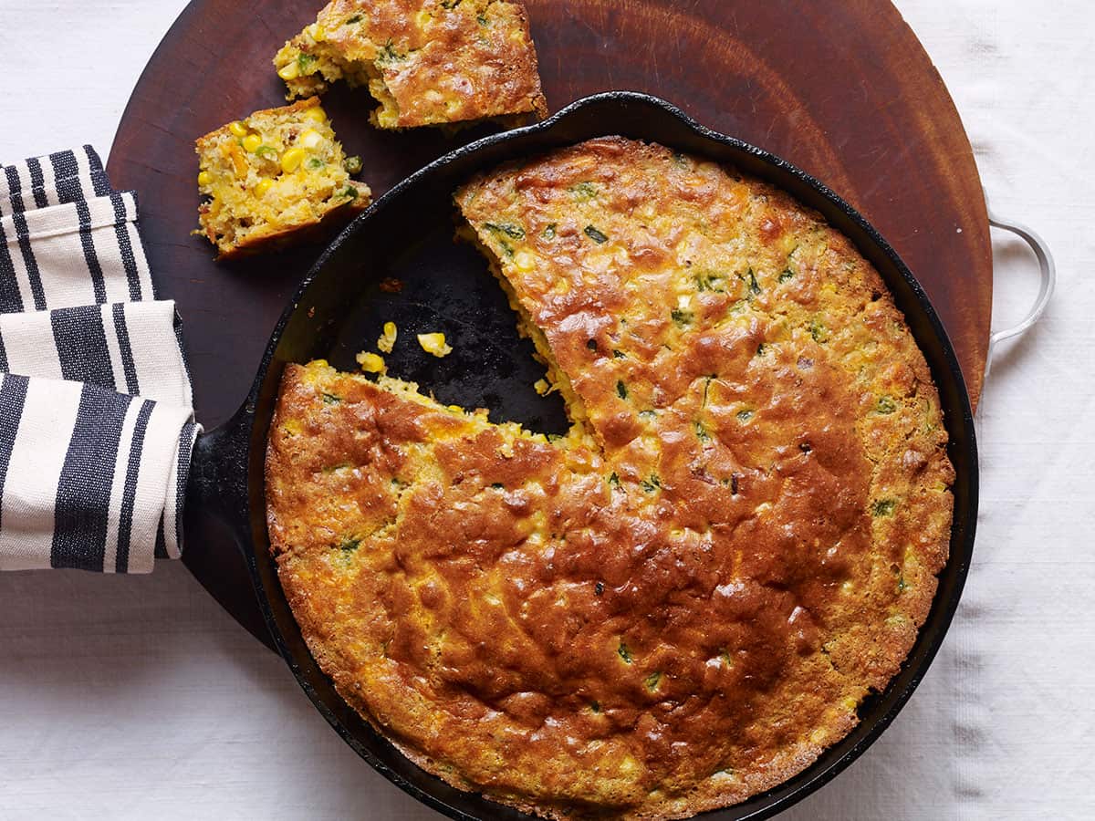 Poblano bacon cheddar skillet cornbread