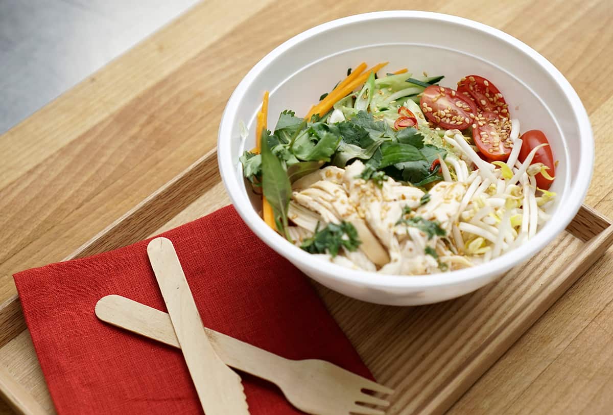 Poached chicken and brown rice bowl
