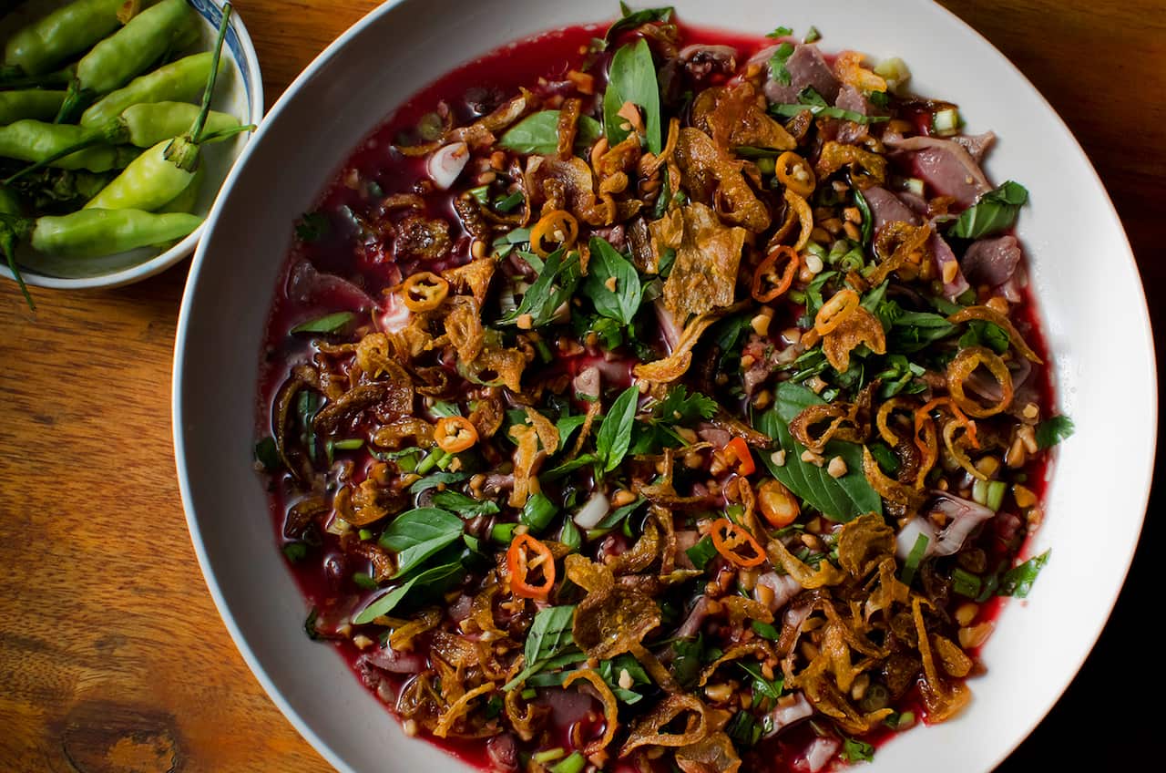 Luke Nguyen's Laotian duck blood salad: just one example of how this plasma-rich ingredient can be used.