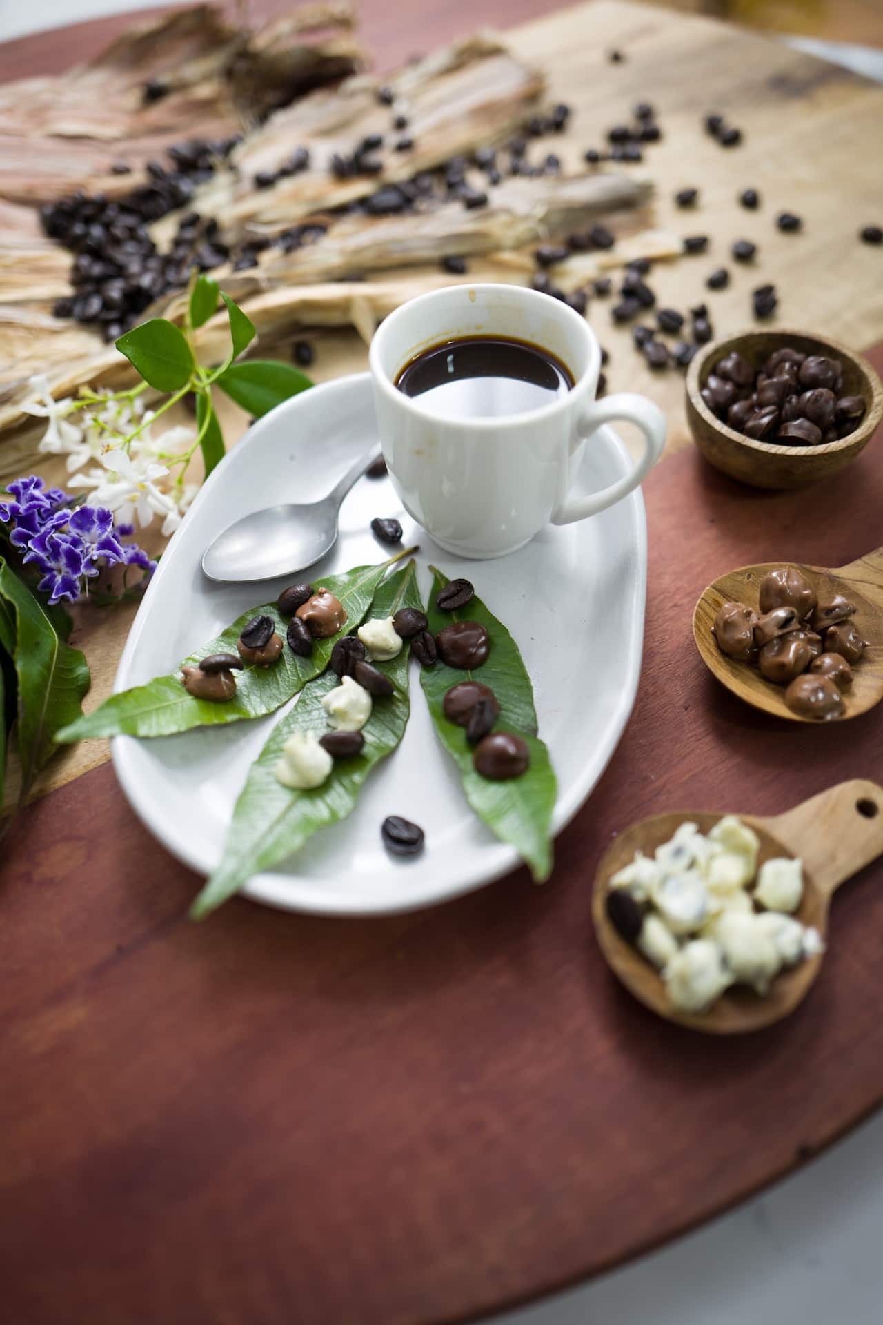 Trio of chocolate coated coffee beans