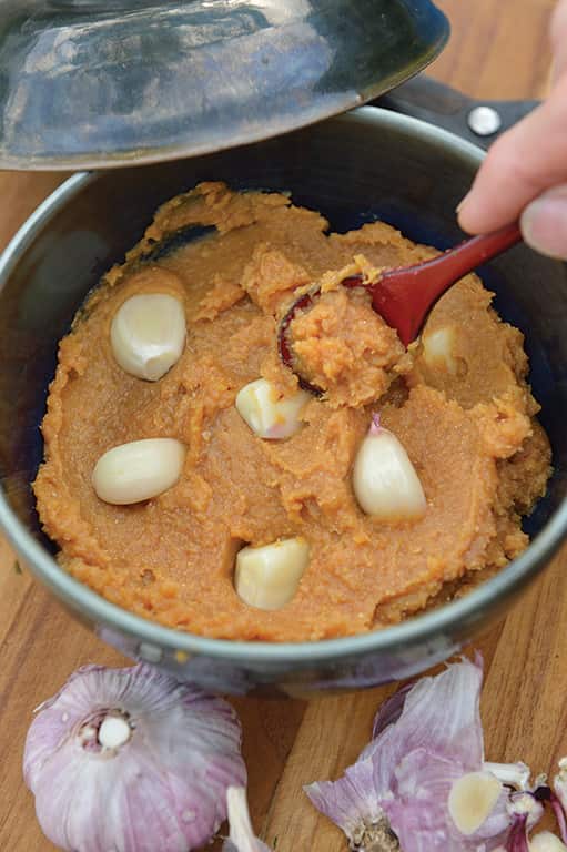 Garlic embedded in miso