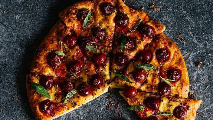 Cherry and chocolate dessert pizza (Smith Street Books)