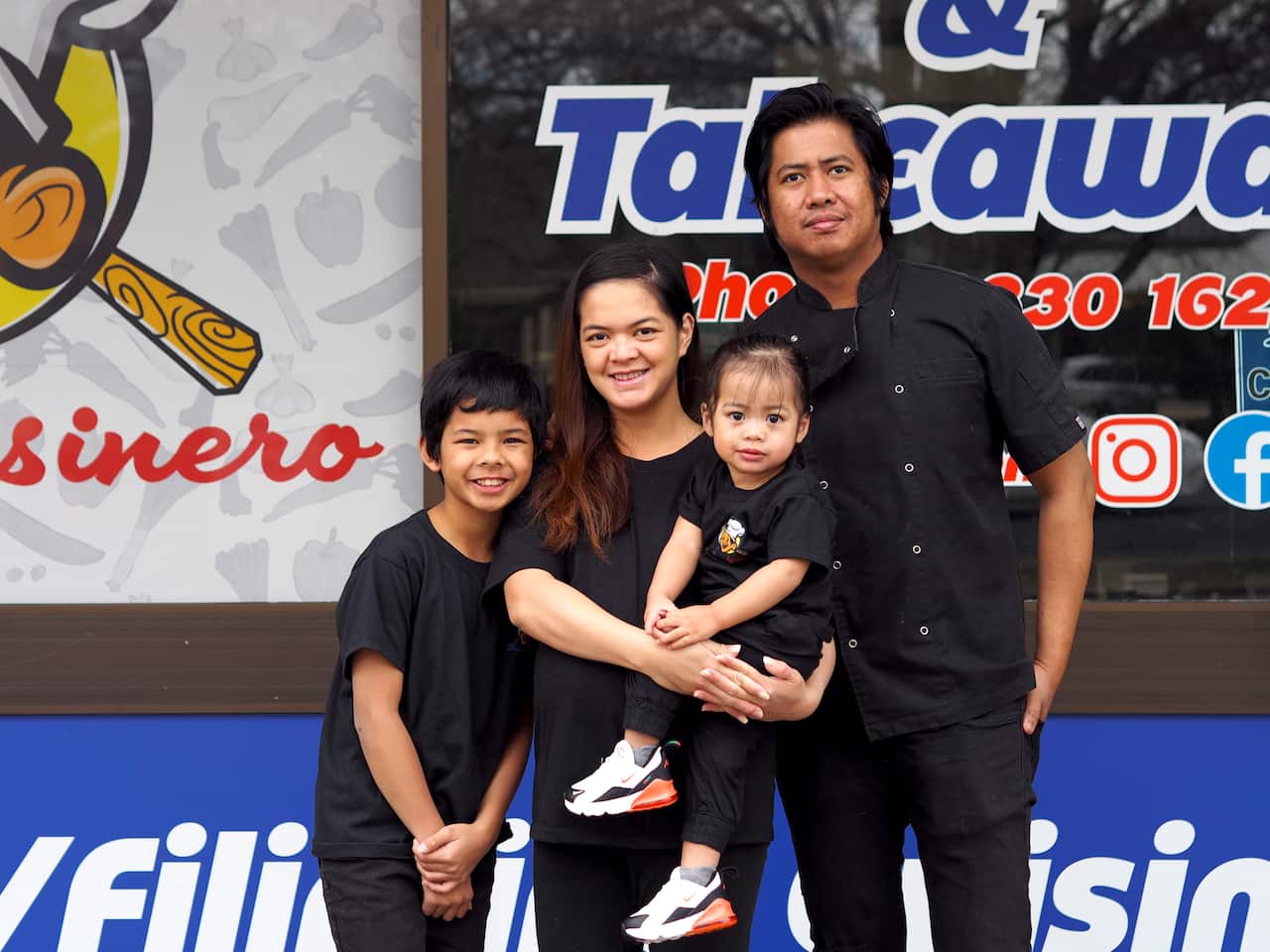 Adelaide chef John Tubera with his partner Denisse Hilario and their children.