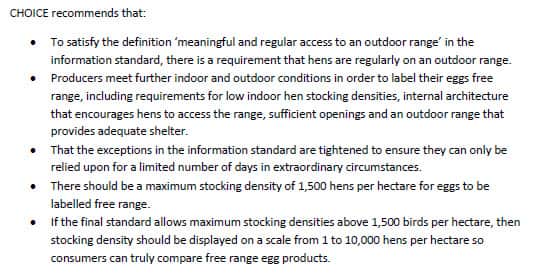 Choice free range standards
