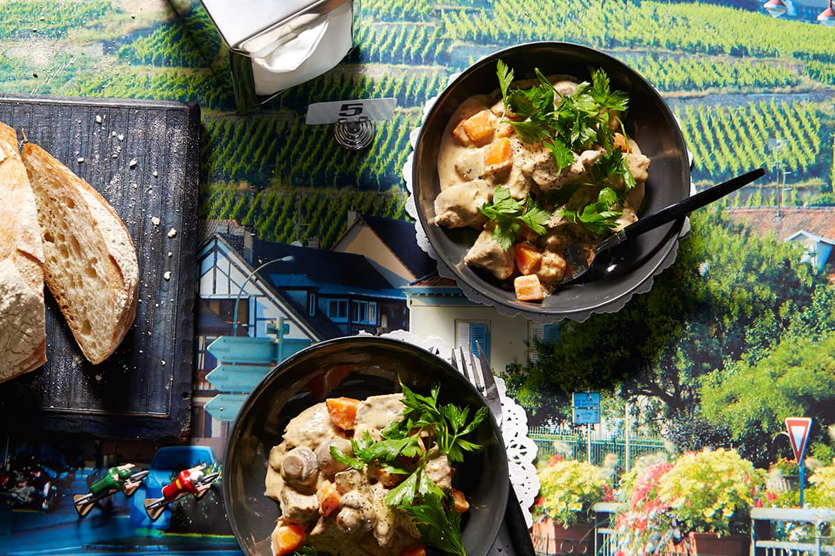Veal blanquette with vegetables (blanquette de veau aux petits légumes)