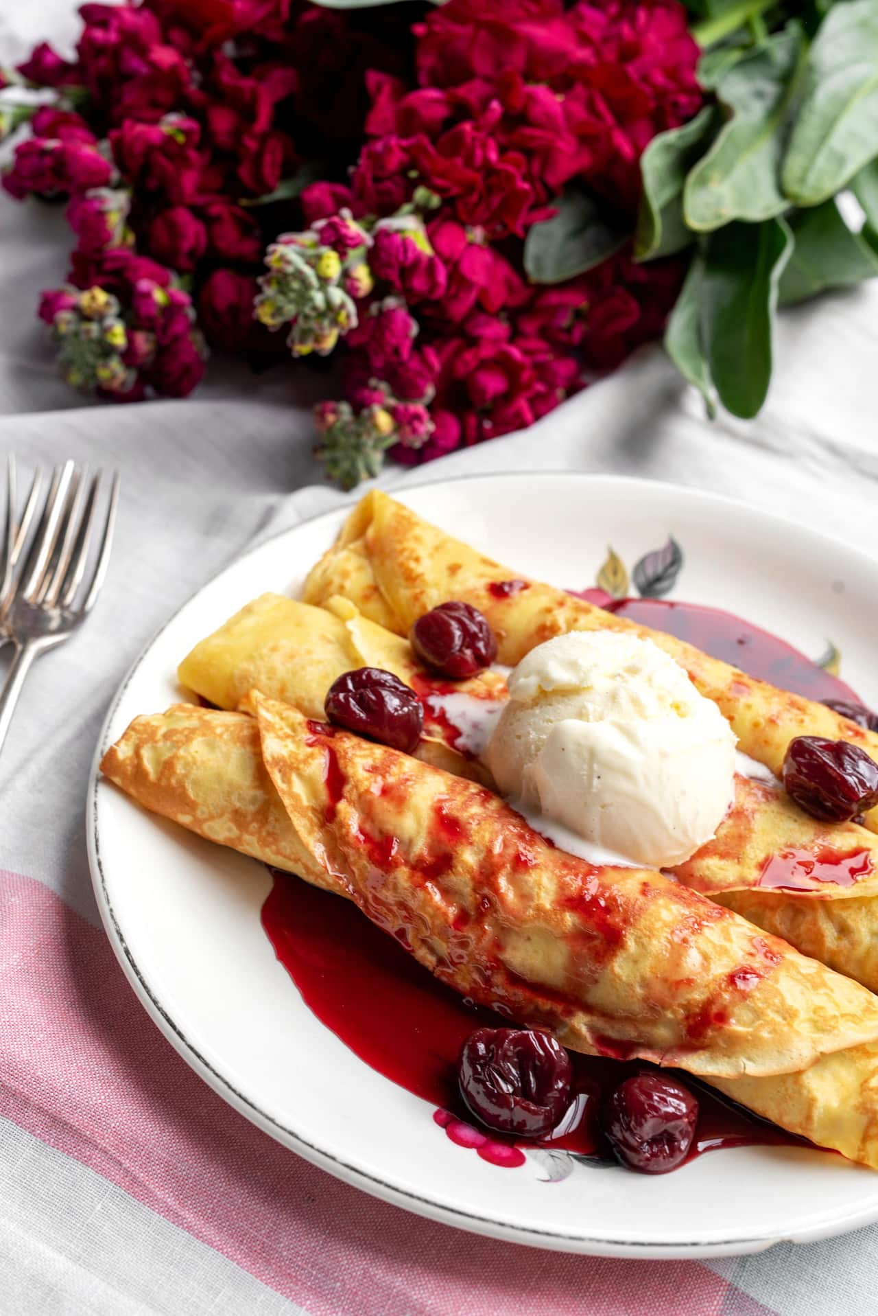 Crepes with cherries,  orange and cinnamon (Palacinche con ciliege)