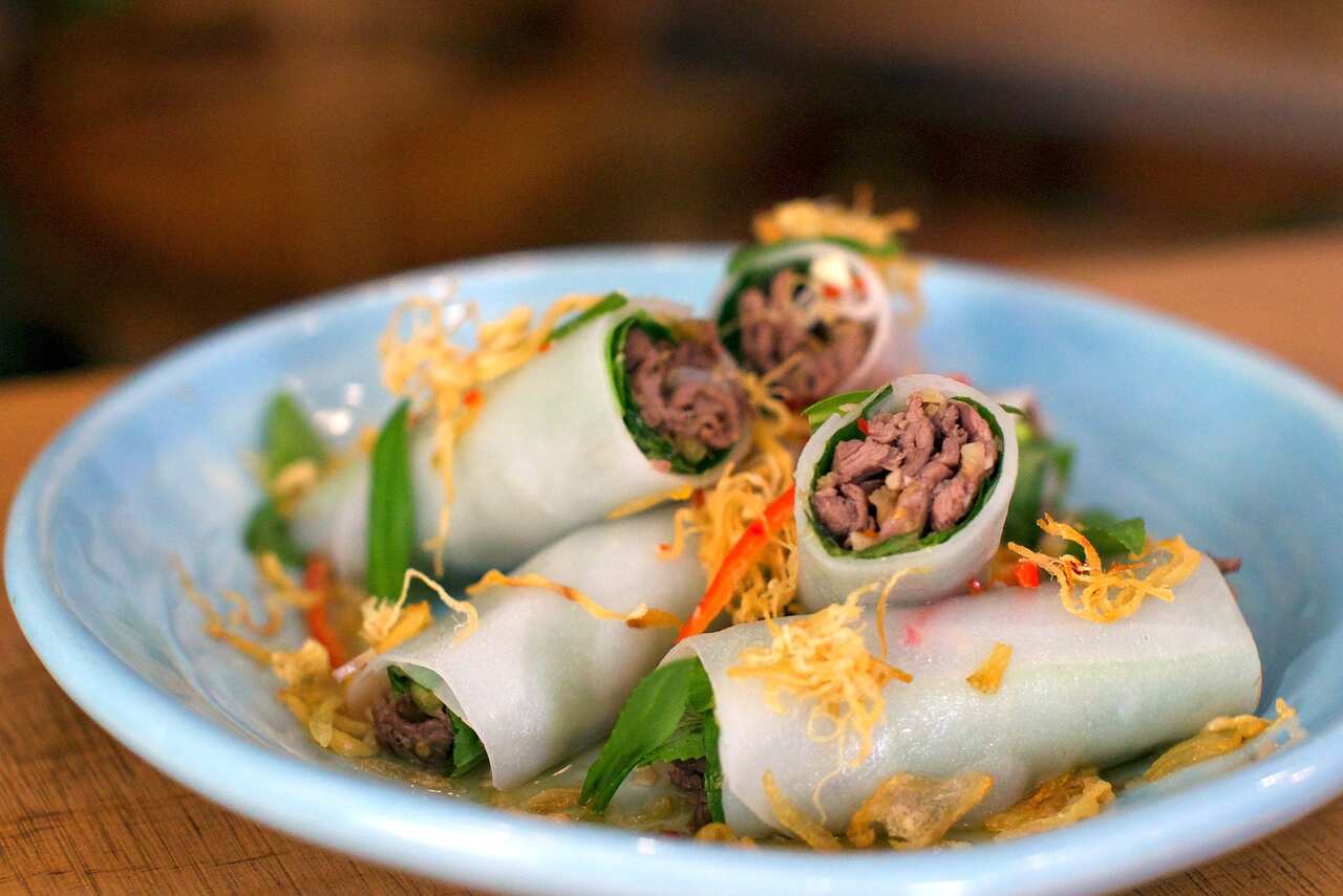 Beef pho wrapped in rice noodle