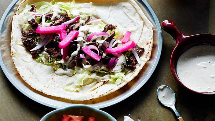 Beef shawarma with tahini sauce