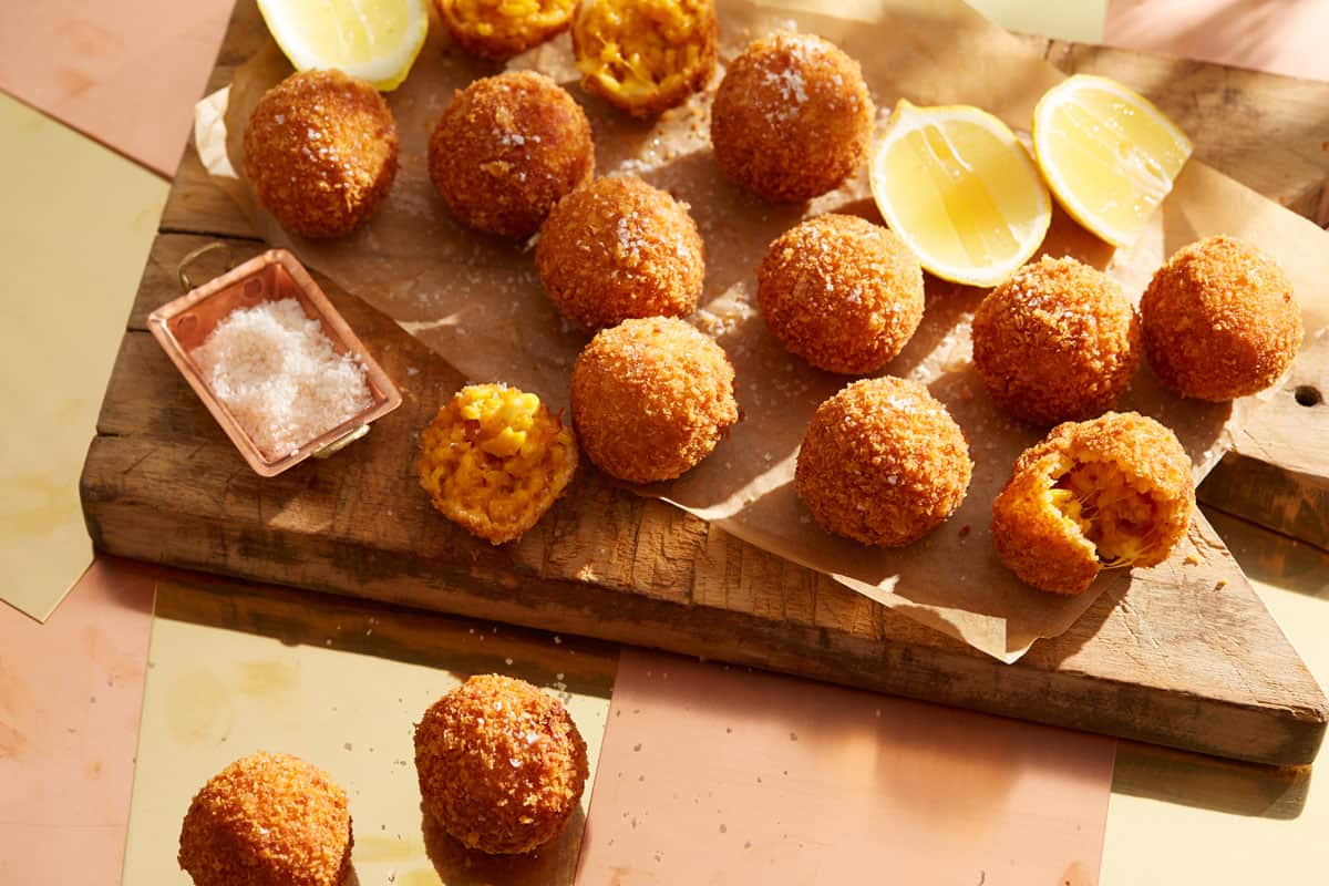 Tomato, saffron and mozzarella arancini