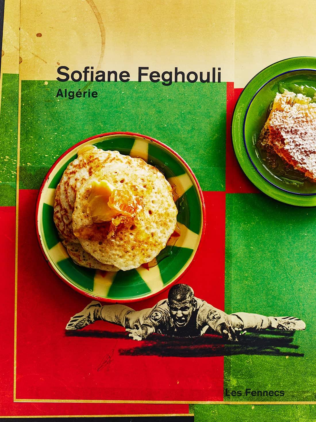 Semolina pancakes with honey and honeycomb