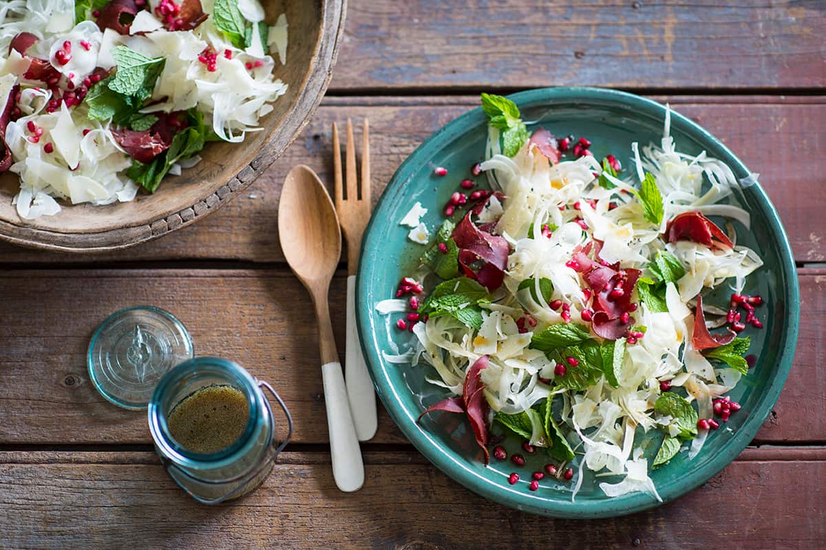 Bastourma and pomegranate salad