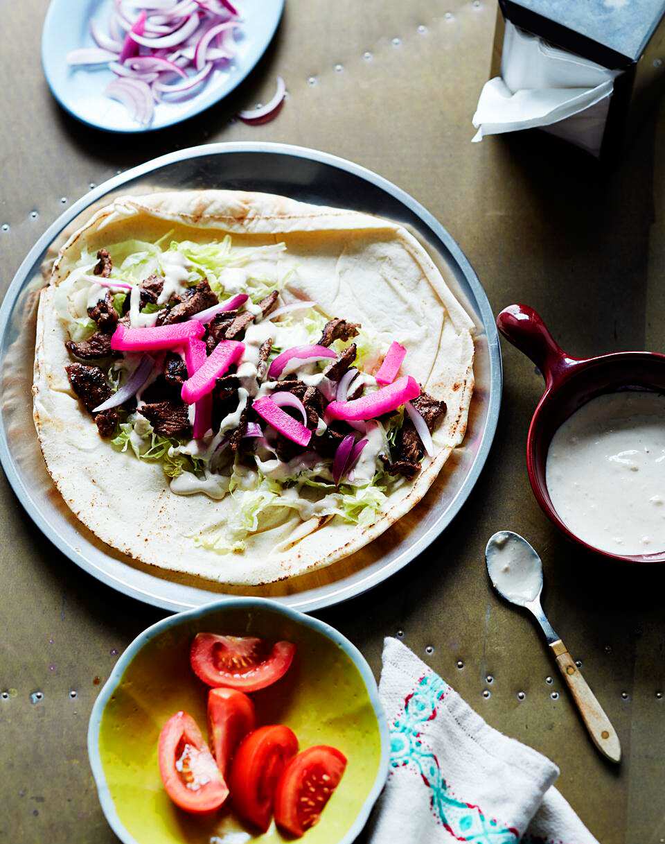 Beef shawarma with tahini sauce