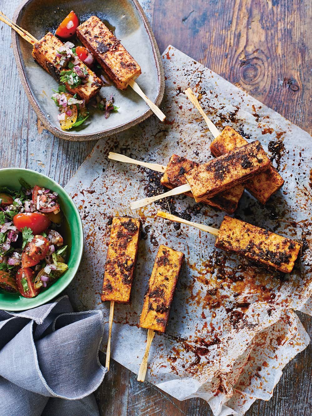 Blackened paneer skewers