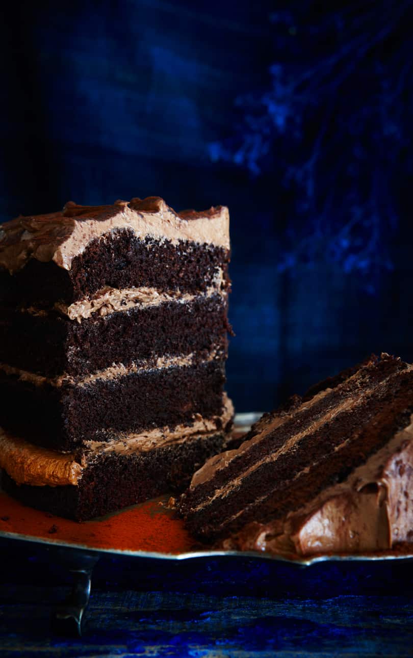 Chocolate layer cake with chocolate mousse icing