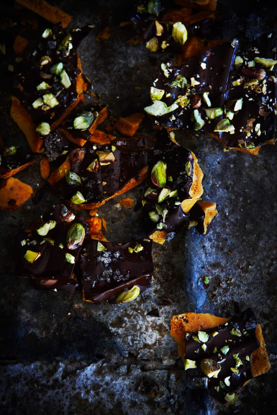 chocolate and pistachio coated brittle