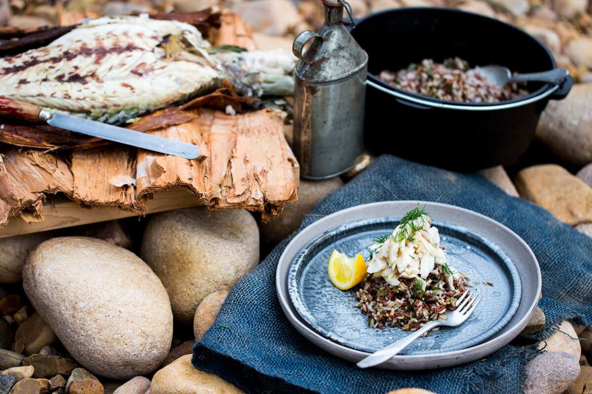 Paperbark barramundi and saltbush wild rice