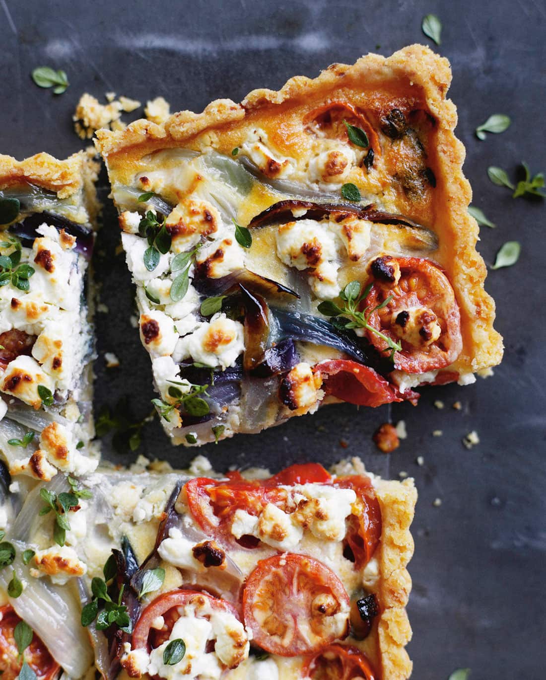 Tomato, onion, goat's cheese tart