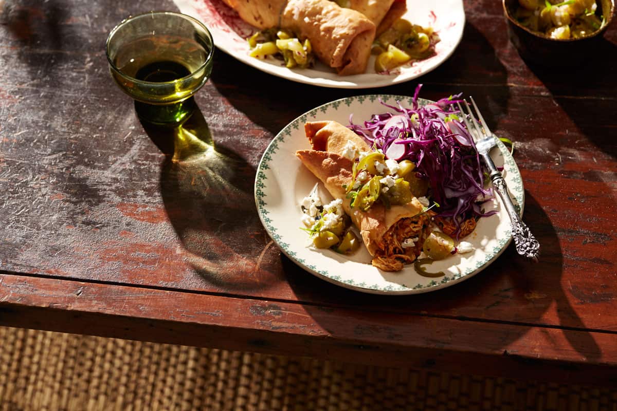 Chicken chimichanga with green tomato salsa