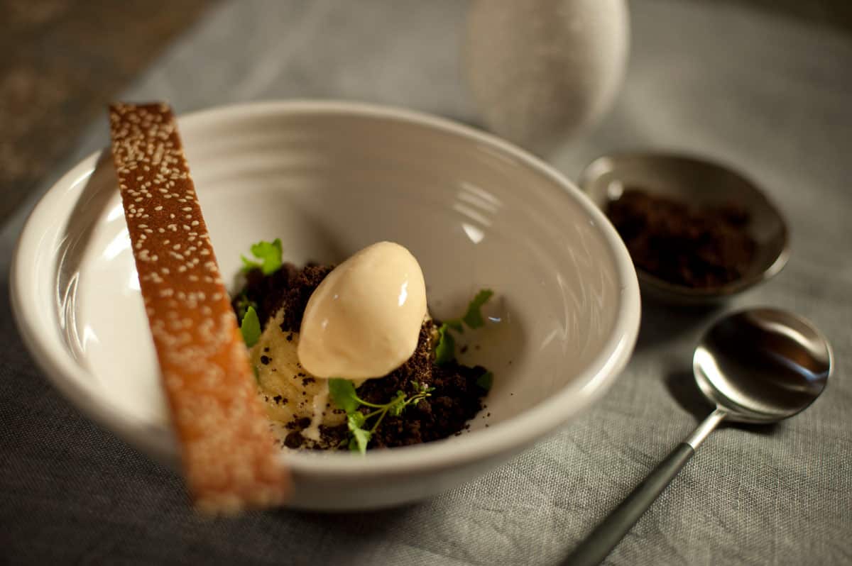 Kaymak ice-cream, chocolate soil, simit tuille