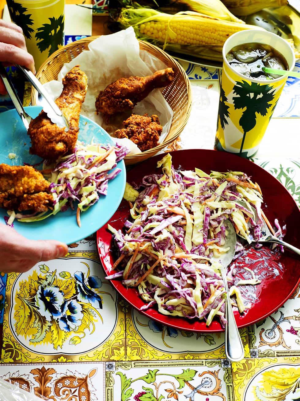 Coleslaw and southern fried chicken 