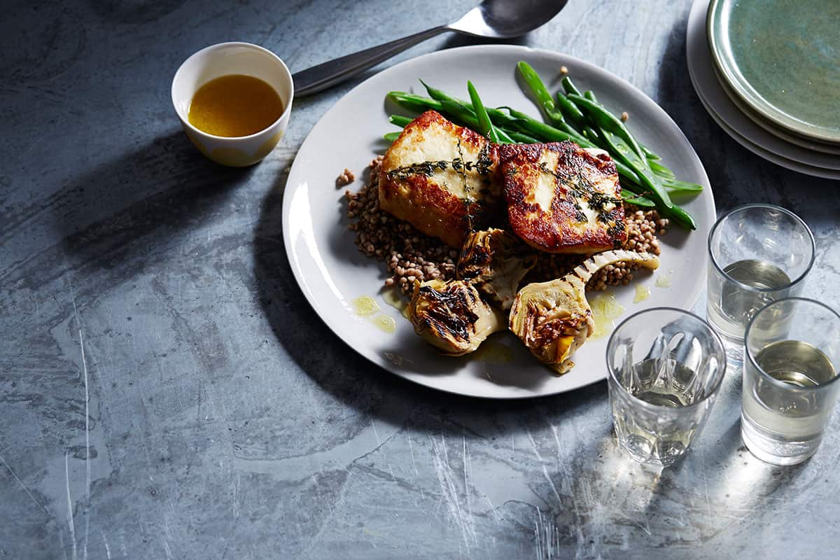 Honey, thyme and lemon haloumi with buckwheat