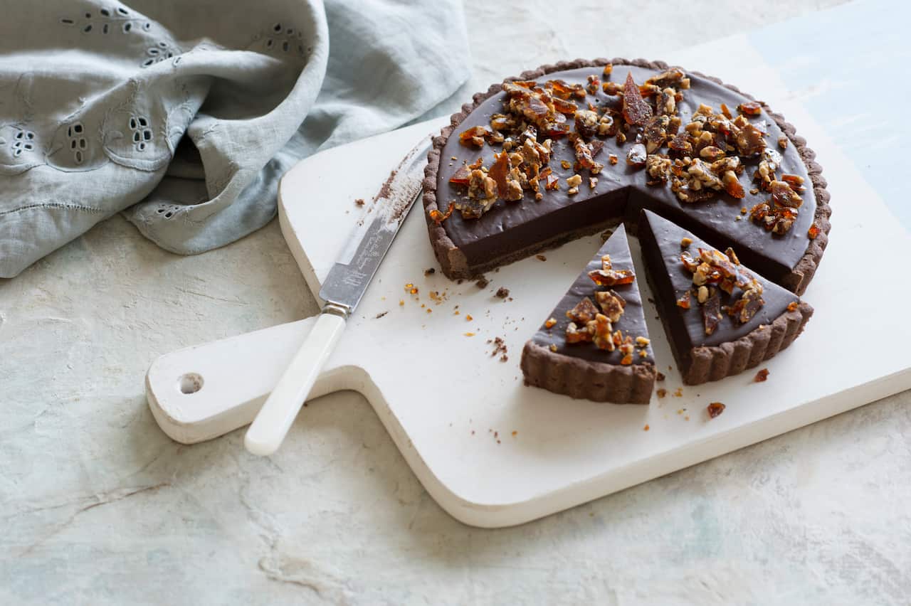 Salted chocolate and walnut tart