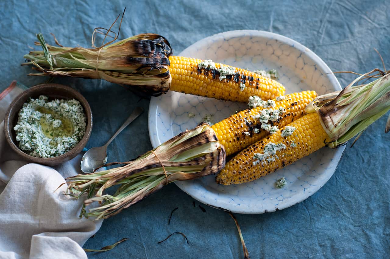 Corn with feta dressing.
