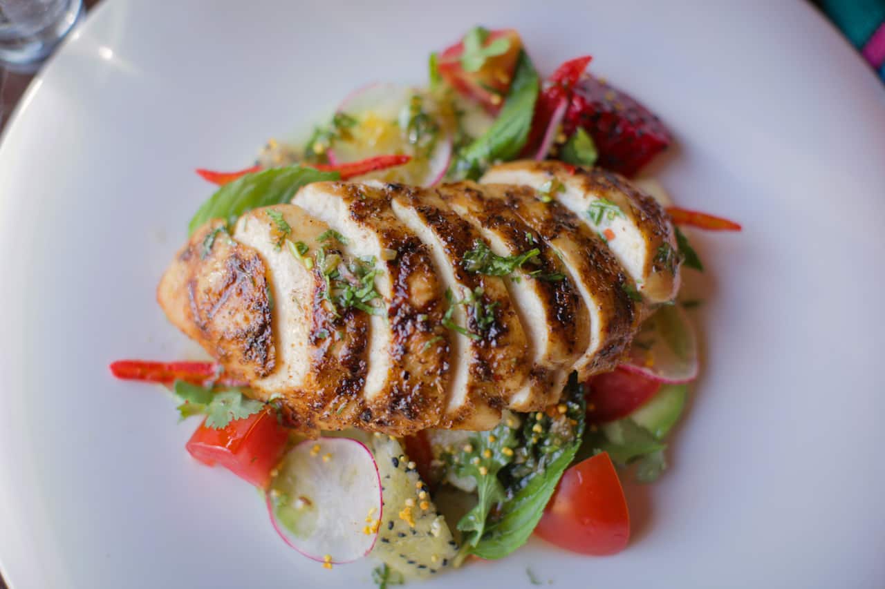 Adobo chicken and Mexican street salad