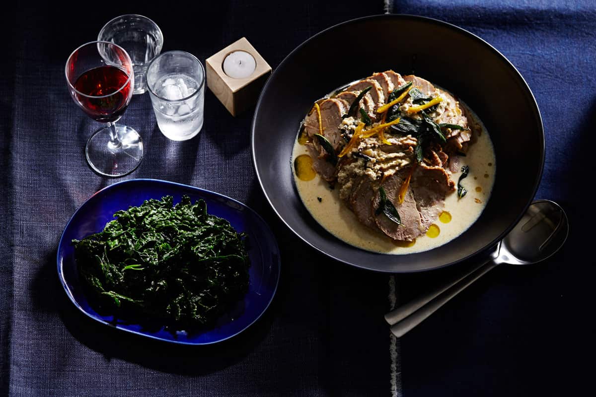 Pork neck braised in milkPork neck cooked in milk with sage and lemon (maiale al latte)