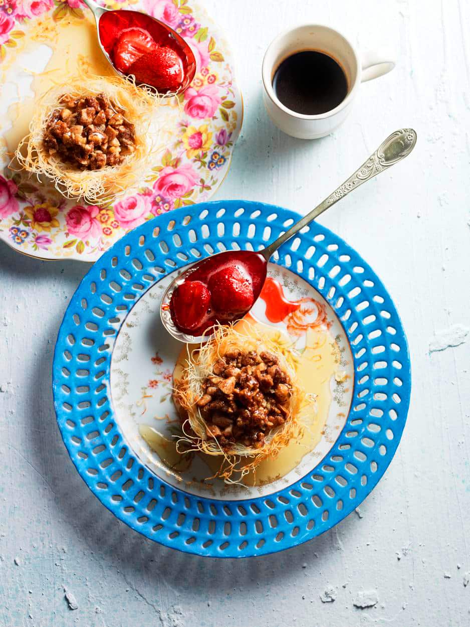 Nut and honey pastry nests