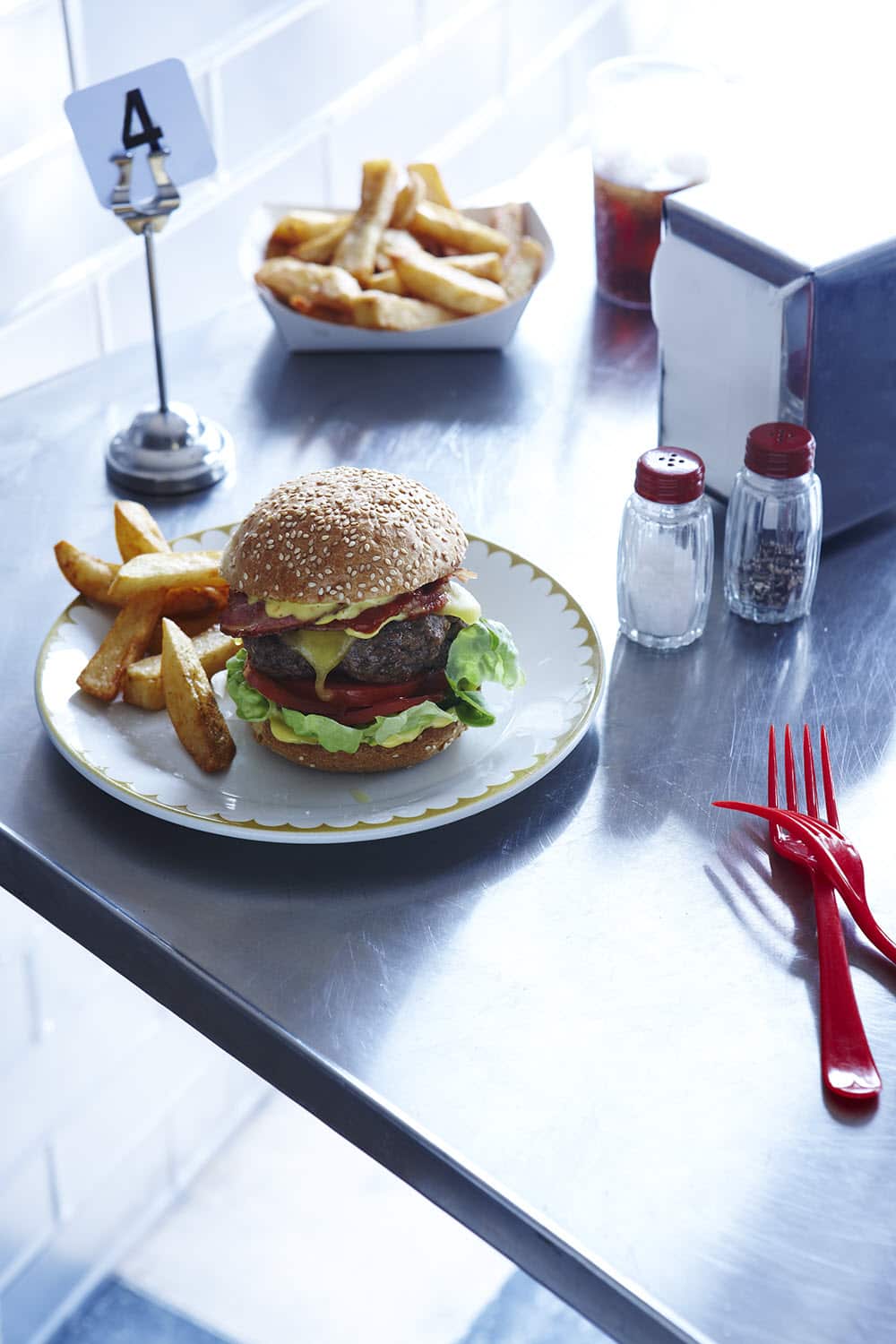 Best ever beef burger with homemade spicy ketchup and mustard mayo