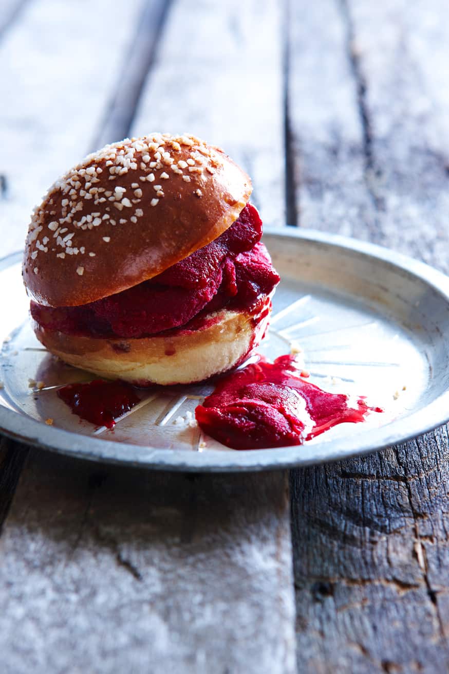 Cherry sorbet on brioche rolls