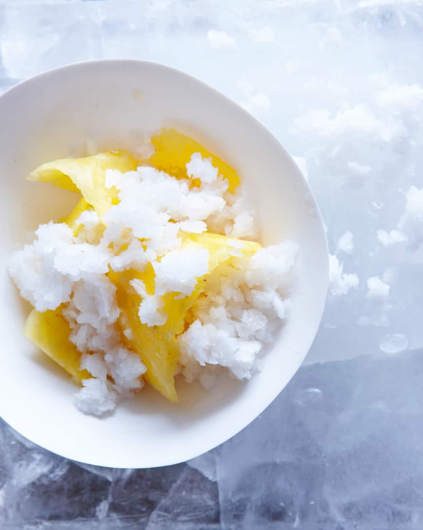 Coconut and rum granita with fresh pineapple