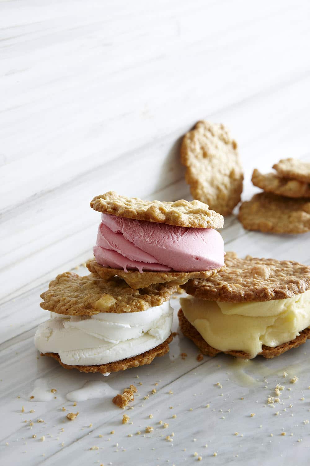 Macadamia cookie and tropical ice-cream sandwiches