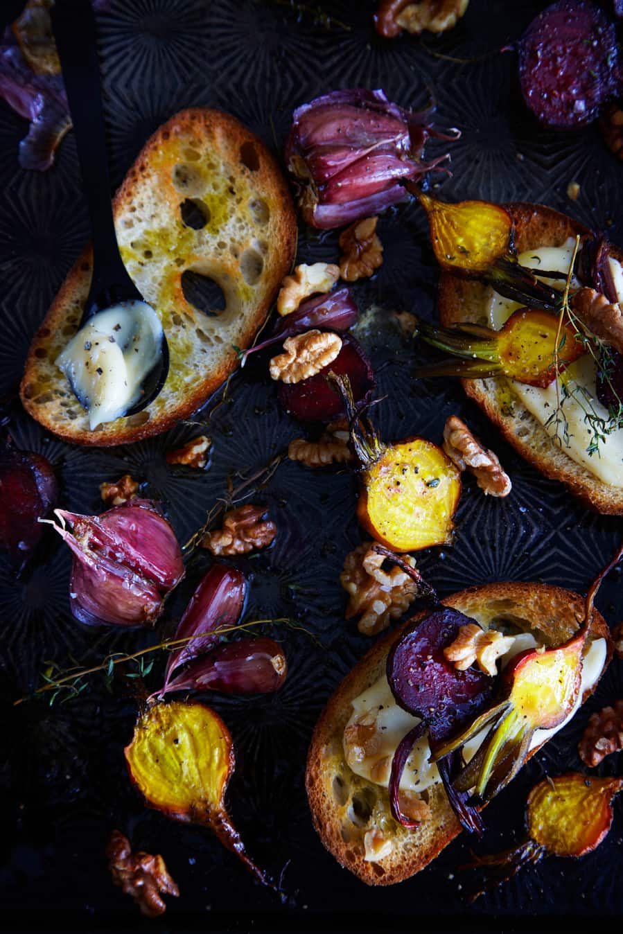 Roast beetroot bruschetta with roast garlic aioli