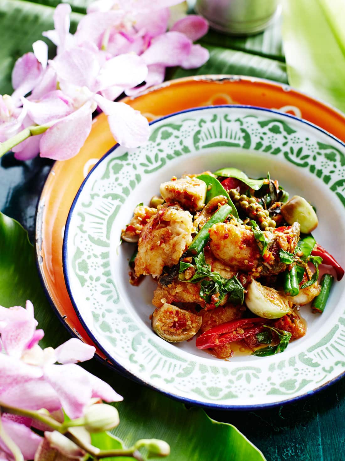 Stir-fried fish with chilli, ginger and eggplants