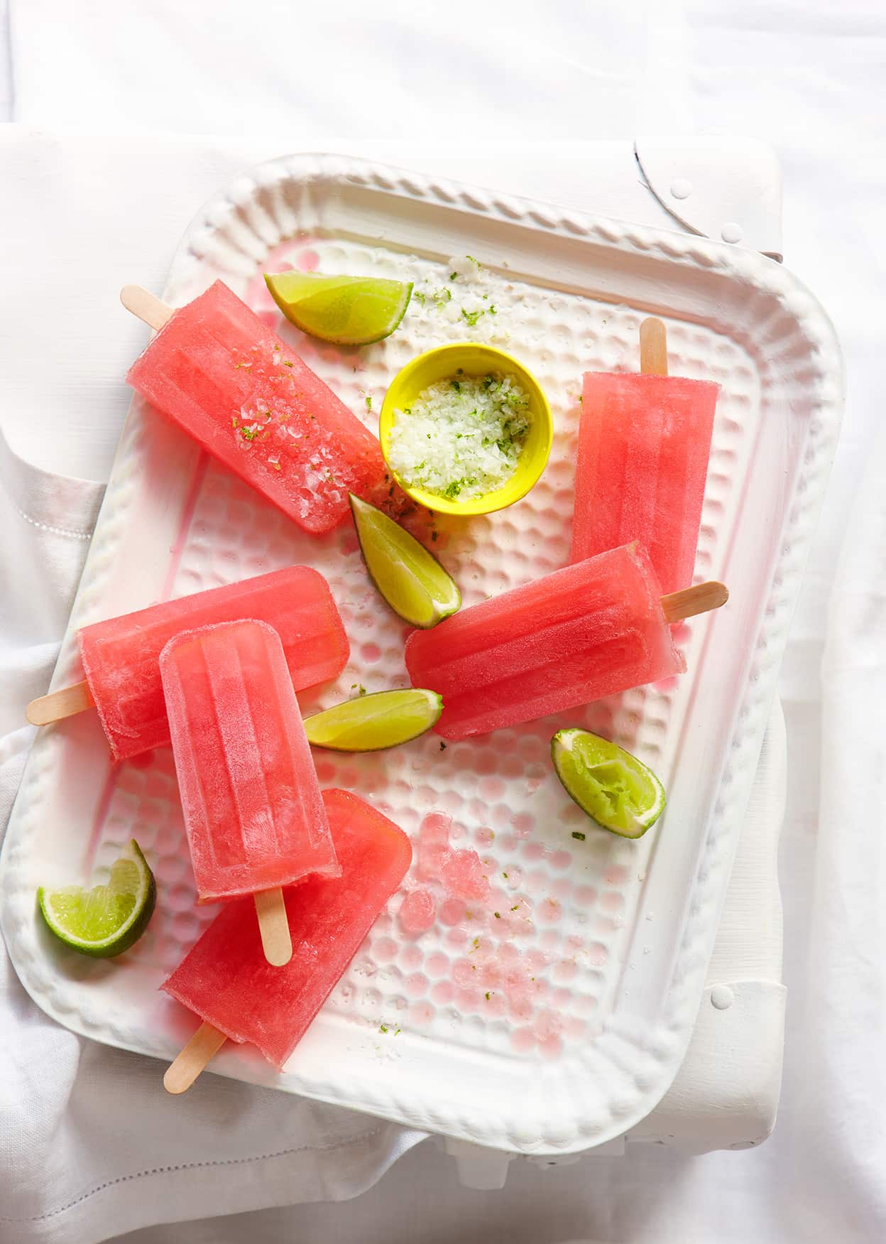 Blood orange margarita ice blocks with lime salt