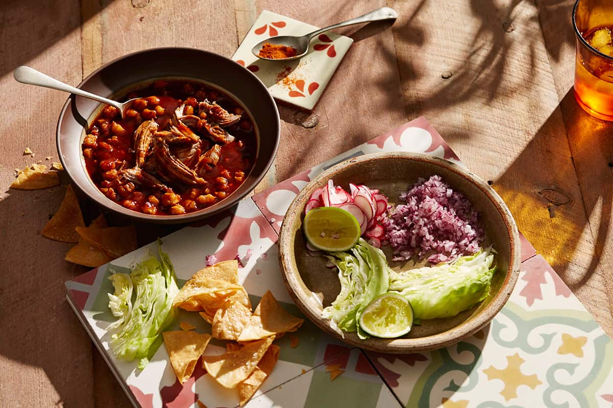 Mexican pork and white corn soup (pozole rojo)