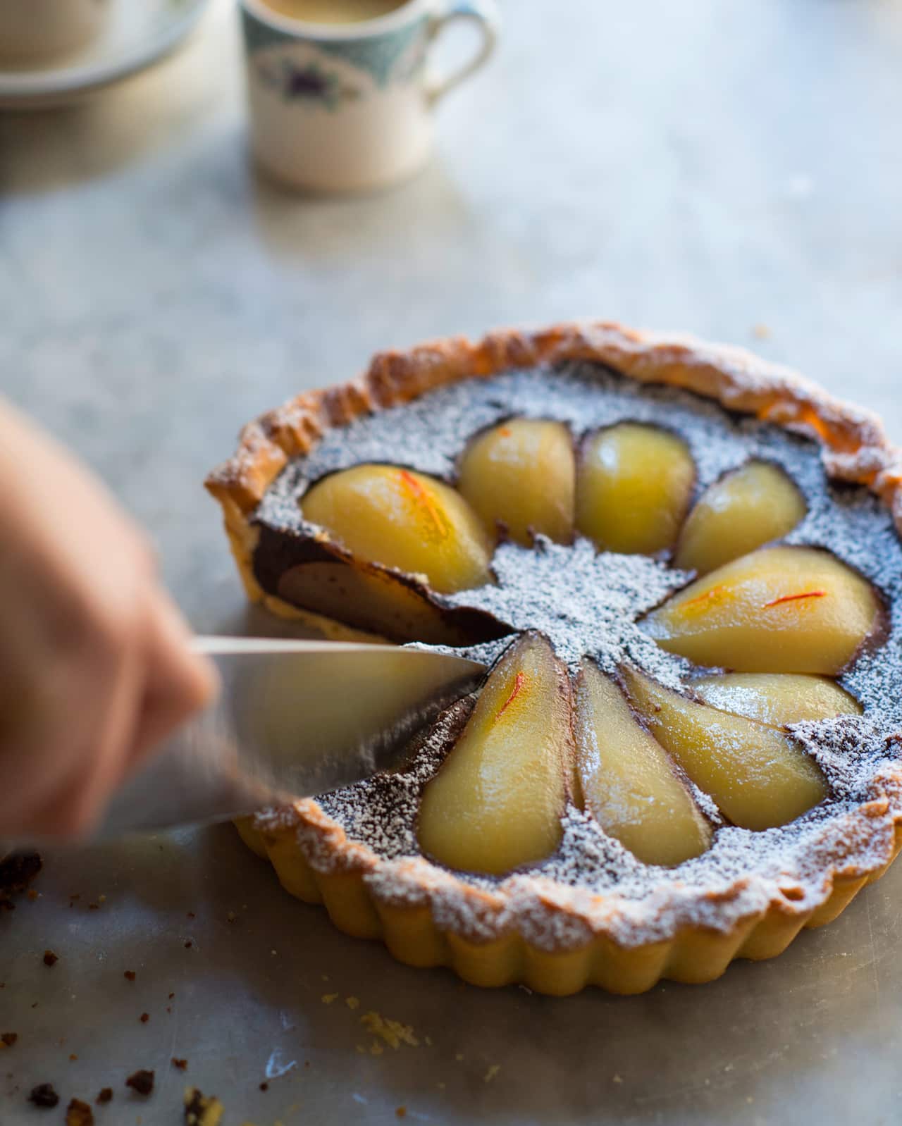 Pear and choc tart