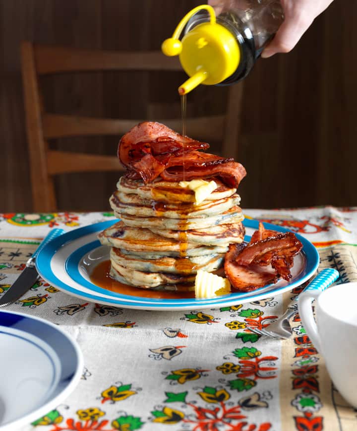 Blueberry pancakes with bacon 