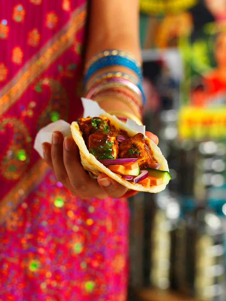 Fried cheese and vegetable wrap (paneer Frankie)