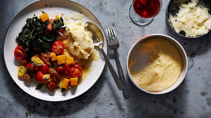 Soft polenta with braised pumpkin and cavolo nero