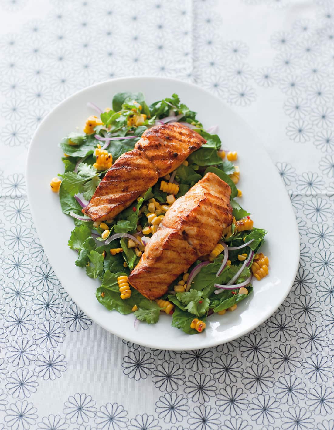 Spiced fish with chargrilled corn salad